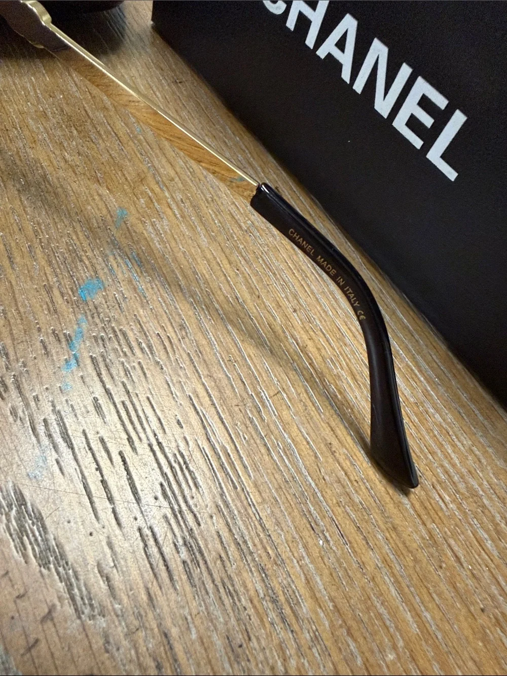 CHANEL Rimless Square Sunglasses in Dark Gradient with Gold Accents